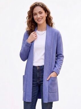 Burgess Lavender Open-Front Women's Cardigan with Pockets 95% Cotton 5% Cashmere
